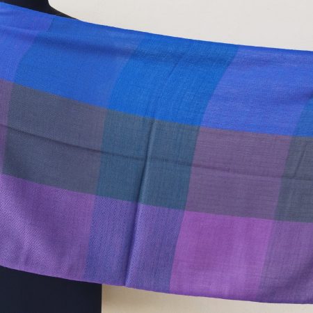 Power dress in bold checks of royal blue, teal, purple, plum, moss green.