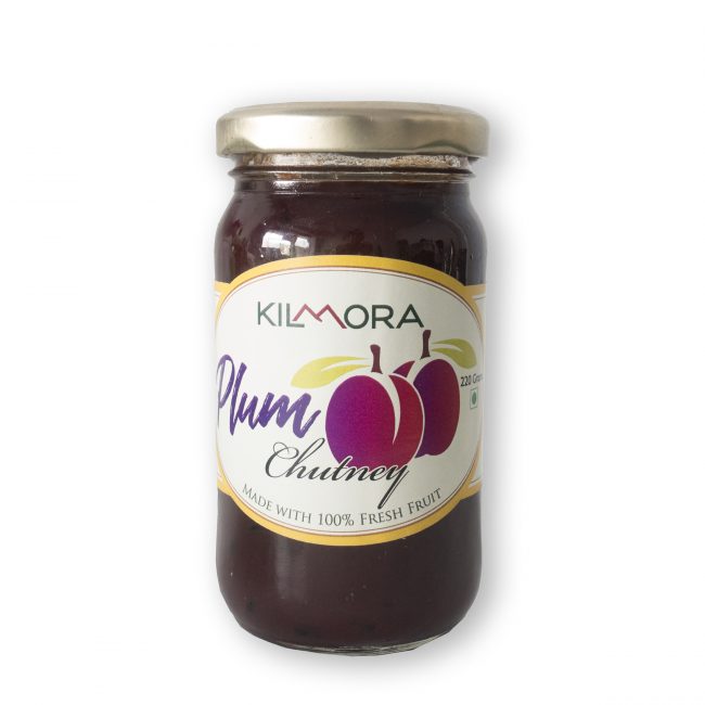 Glass jar with plum chutney