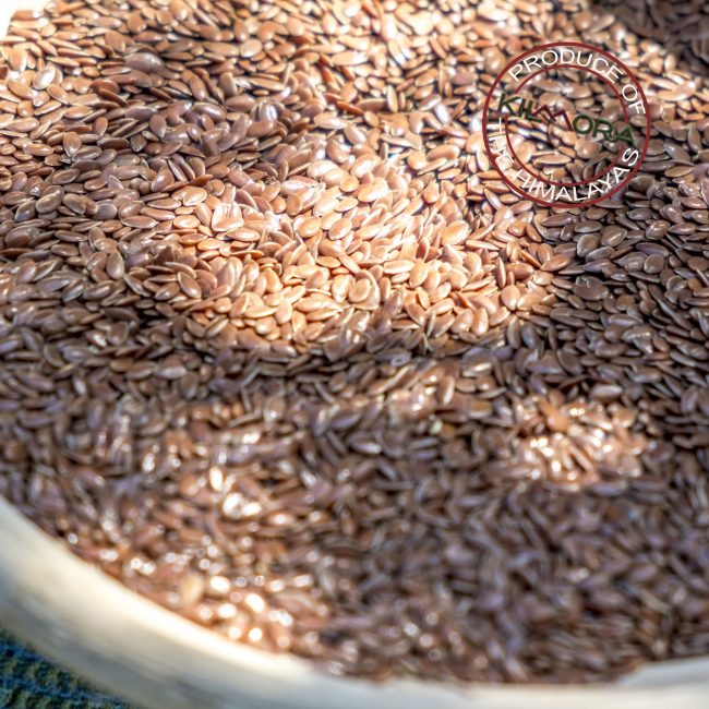 Close up of flaxseed in dappled light a basket