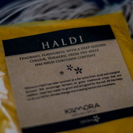 Packet of Kilmora haldi or turmeric with label shown