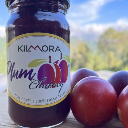 Glass jar with plum chutney