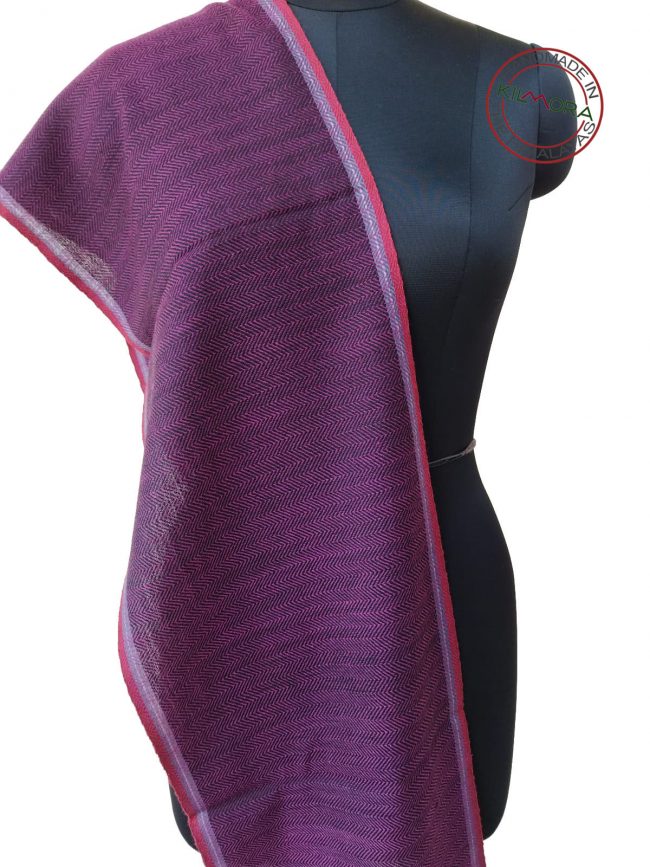 Hand-woven pure merino wool scarf in grape with a thin edging of lavender and cerise