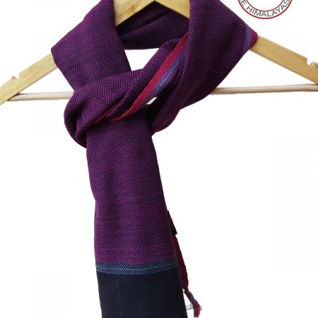 Hand-woven pure merino wool scarf in grape with a thin edging of lavender and cerise