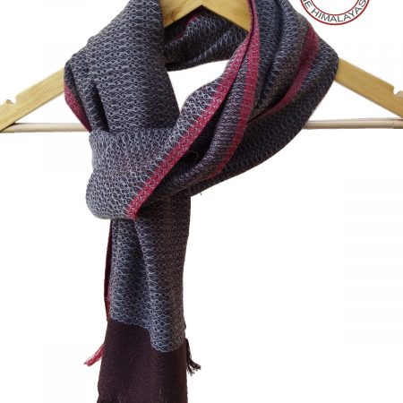 Double coloured merino wool scarf in rust brown and pearly grey with a thin edging of blush pink