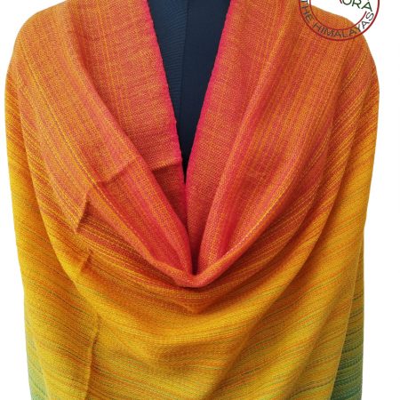 Merino wooal shawl in shades of red, green and yellow