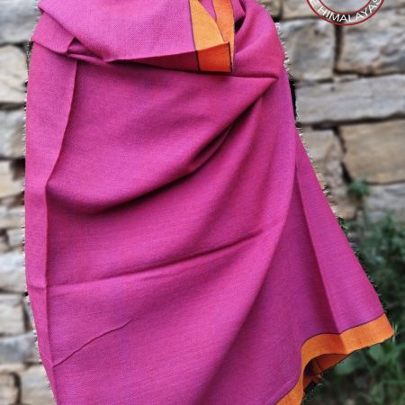 Handwoven women's woollen shawl from Kilmora in fuchsia with a yellow border
