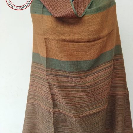 Celebrate the Earth with this shawl. With horizontal stripes ranging from moss green to amber and honey