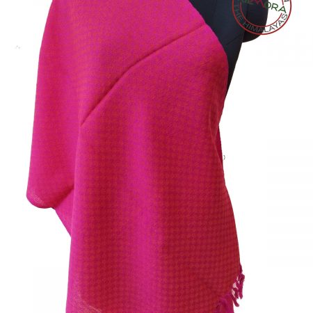 Pure merino wool hand-woven hot pink stole with textured self checks