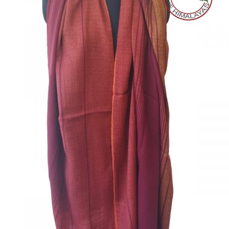 Handwoven women's woollen shawl from Kilmora in graduated stripes of ochre and currant. Reminiscent of winter sunsets in the hills.