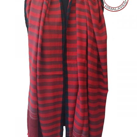 Handwoven women's woollen shawl from Kilmora in bold vertical stripes of mahogany and current with a black edging.