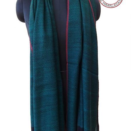 Handwoven women's woollen shawl from Kilmora in peacock blue with an edging of cerise