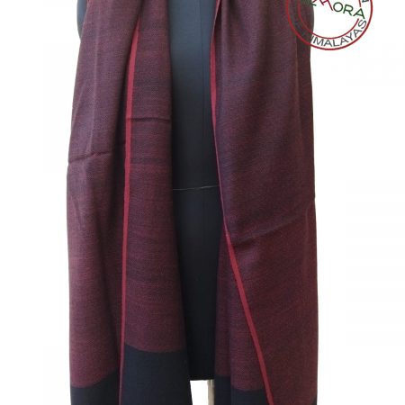 Handwoven women's woollen double shaded shawl from Kilmora in wine and rose red.