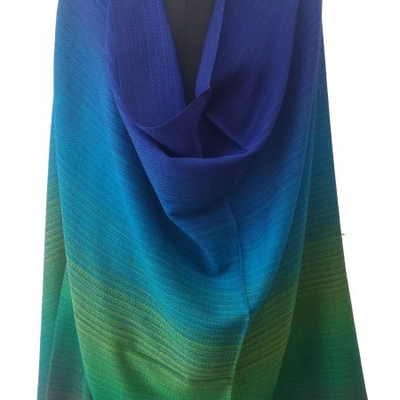 Pure woollen shawl from Kilmora in ombre shades of blue and green. Reminiscent of the seas here in the hills