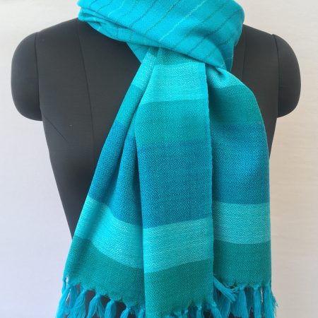 Rich sapphire blue merino wool stole from Kilmora. With a lovely border of teal and azure.