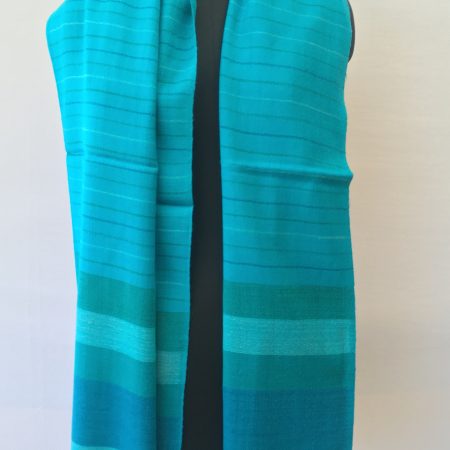Rich sapphire blue merino wool stole from Kilmora. With a lovely border of teal and azure.