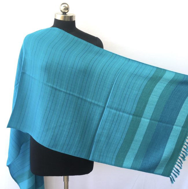 Rich sapphire blue merino wool stole from Kilmora. With a lovely border of teal and azure.