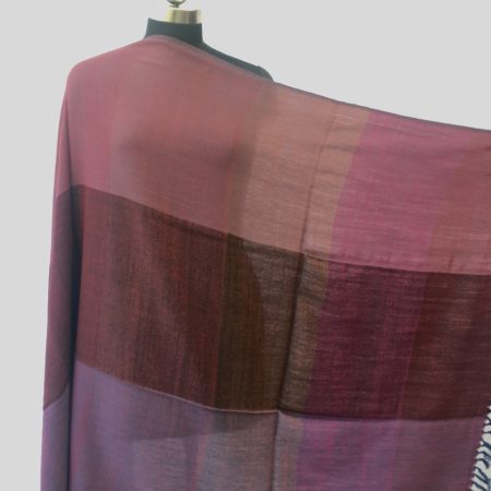 Handwoven merino shawl form Kilmora in bold checks in lavender, lilac, blush pink and cerise