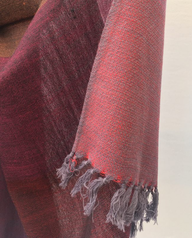 Handwoven merino shawl form Kilmora in bold checks in lavender, lilac, blush pink and cerise