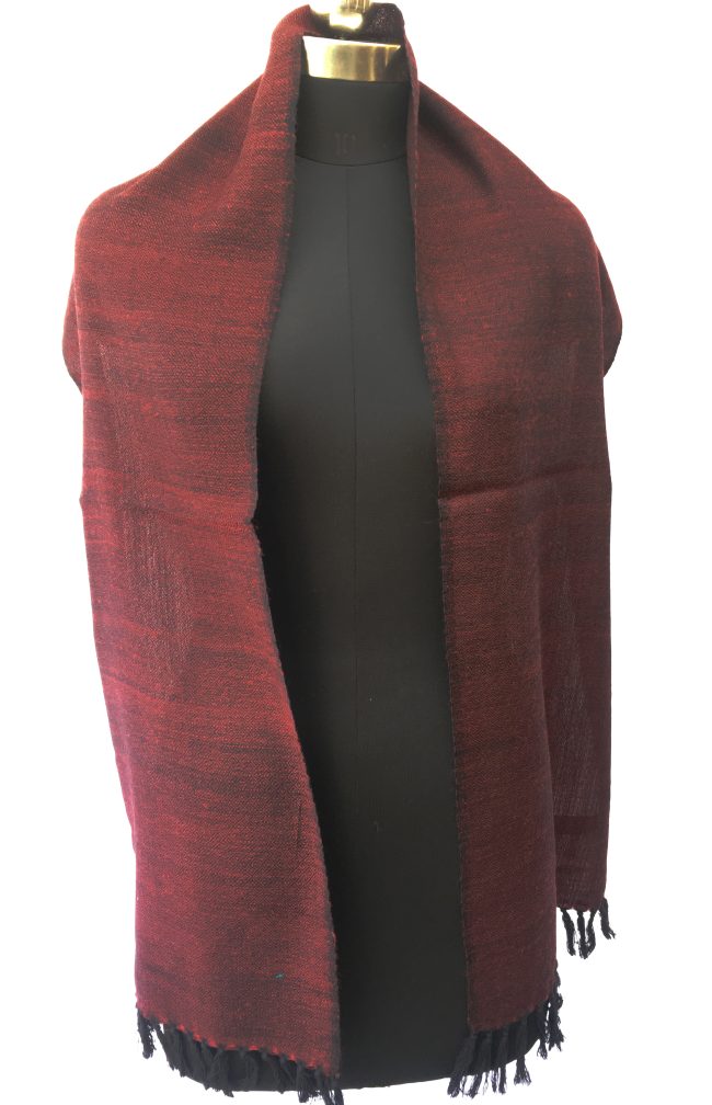 Pure merino wool scarf in double shaded mahogany and black.
