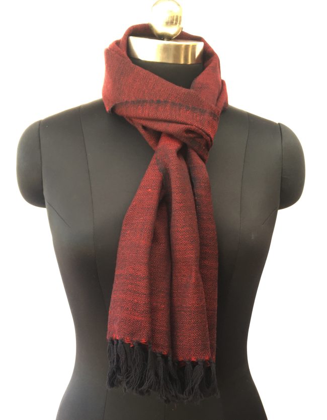 Pure merino wool scarf in double shaded mahogany and black.