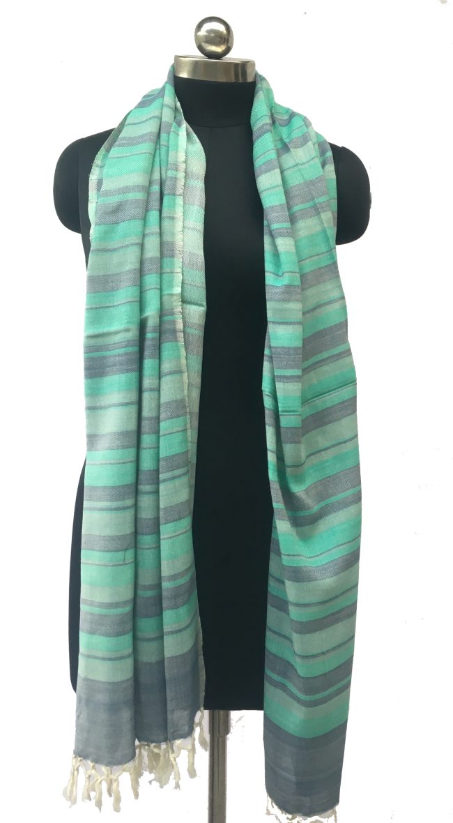Pure cotton stole from Kilmora in thick vertical stripes of turquoise, cream and navy blue