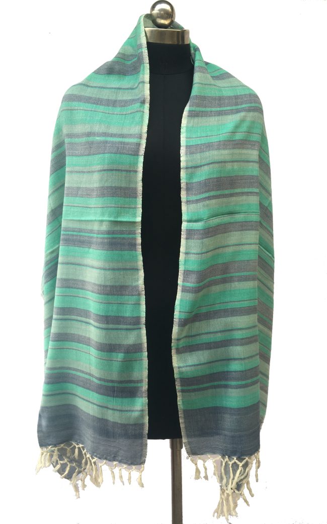 Pure cotton stole from Kilmora in thick vertical stripes of turquoise, cream and navy blue