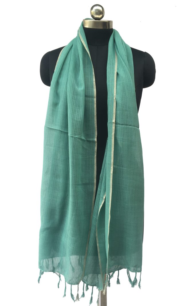 Pure cotton stole from Kilmora in teal with a thin cream border