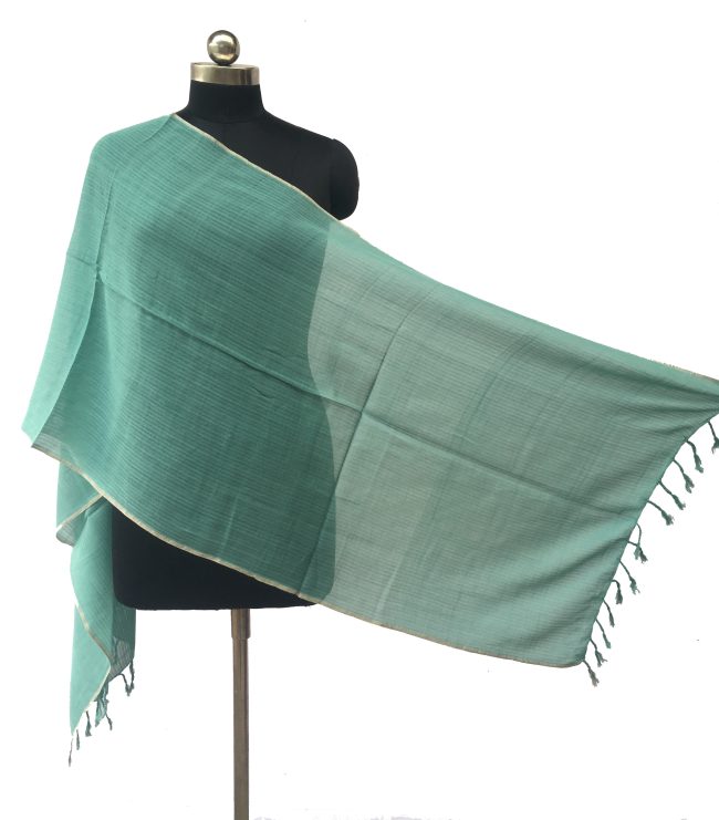 Pure cotton stole from Kilmora in teal with a thin cream border