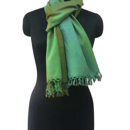 Pure cotton block checked stole from Kilmora in shades of teal, sage, shamrock, jade and pine
