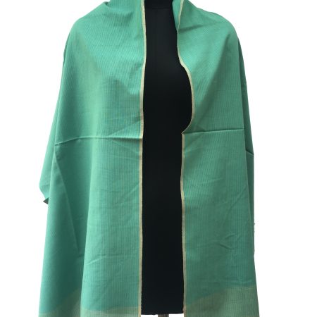 Pure cotton stole from Kilmora in teal with a thin laurel striped border