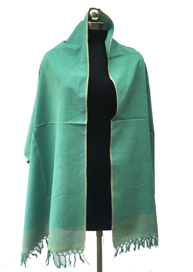 Pure cotton stole from Kilmora in teal with a thin laurel striped border