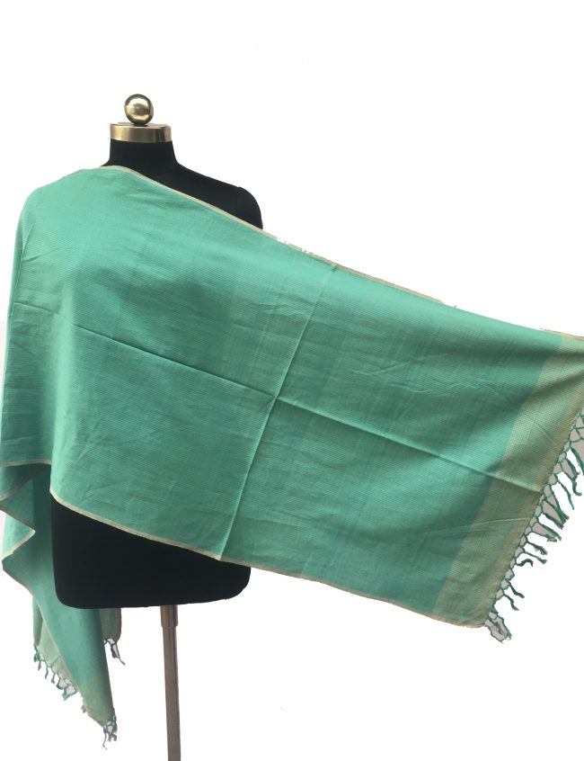 Pure cotton stole from Kilmora in teal with a thin laurel striped border
