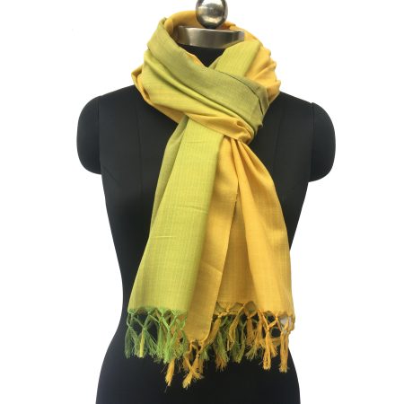Pure cotton ombrè stole from Kilmora in shades of lemon yellow and sage