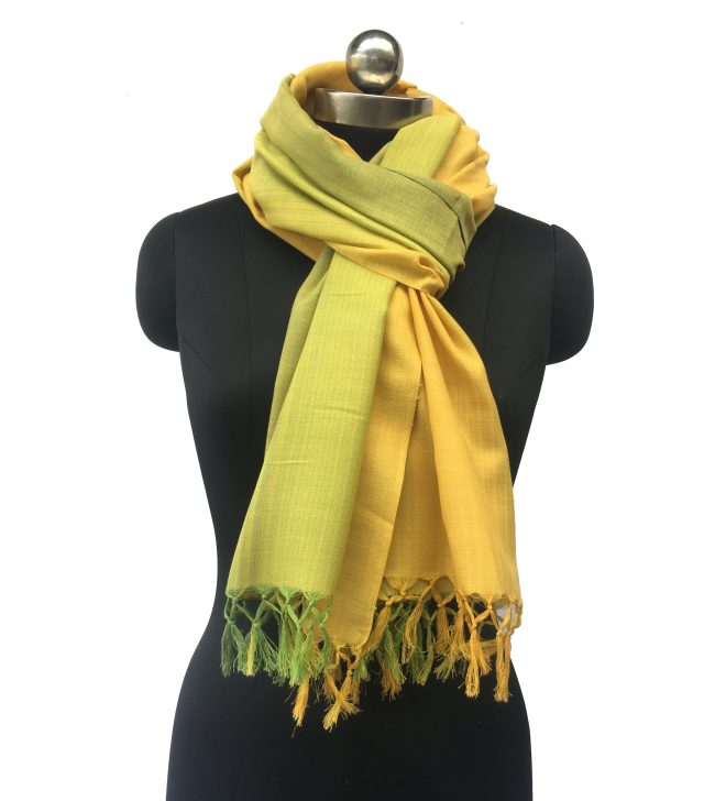 Pure cotton ombrè stole from Kilmora in shades of lemon yellow and sage