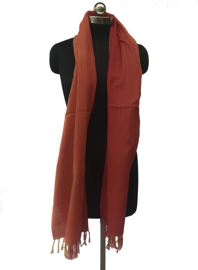 Pure cotton stole from Kilmora with ombrè shading graduating from scarlet to honey