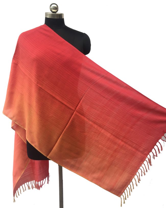 Pure cotton stole from Kilmora with ombrè shading graduating from scarlet to honey