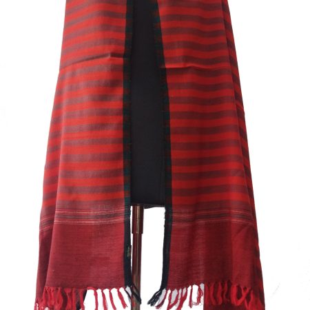 Pure woollen shawl from Kilmora in bold vertical stripes of candy and garnet