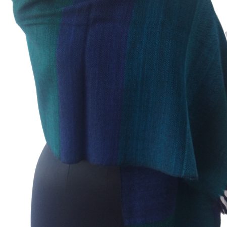 Pure merino wool stole from Kilmora in bold vertical stripes of navy, prussian blue, sapphire, royal blue, teal and aquamarine.