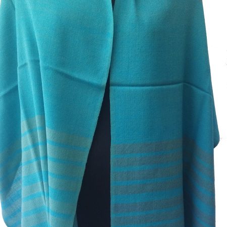 Pure merino wool stole from Kilmora in bold vertical stripes of aquamarine and fern.