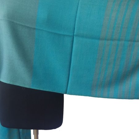 Pure merino wool stole from Kilmora in bold vertical stripes of aquamarine and fern.