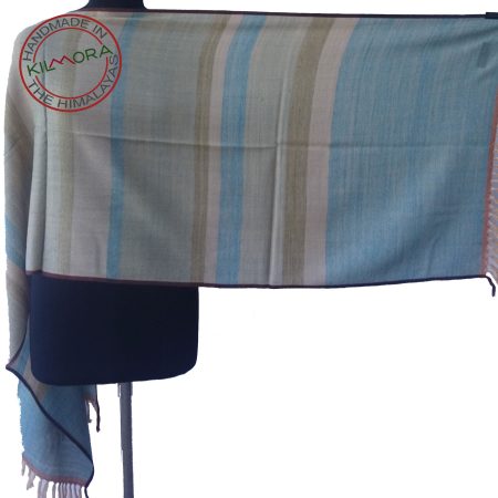 Pure merino wool stole from Kilmora in blod vertical stripes of aquamarine, sage, fern, and pistachio.