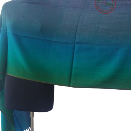 Pure woollen stole from Kilmora in ombre shades of turquoise, aquamarine, royal blue and pine
