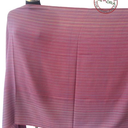 Pure woollen shawl from Kilmora in light coral horizontal stripes. Woven in with white, yellow and navy blue.