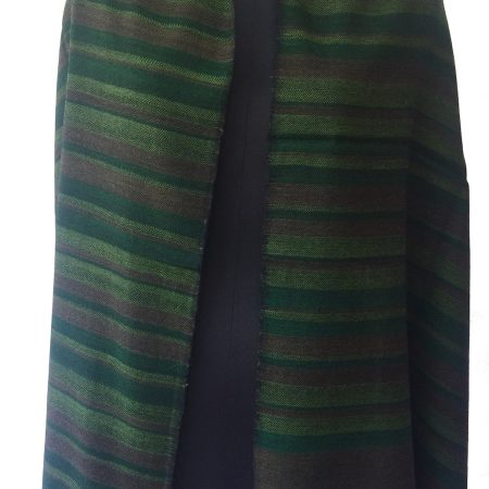 Merino wool stole in vertical stripes in shades of deep green - from forest green to emerald.