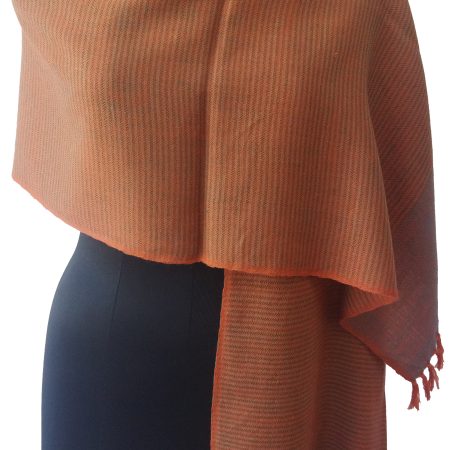 Tangerine stole with teal vertical stripes and border