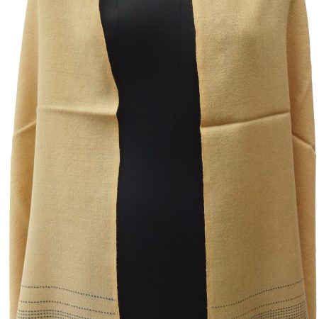 Butter yellow handwoven woollen stole with a muted dashed lead gray border