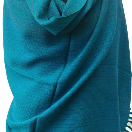 Pure woollen handwoven shawl in rich teal.