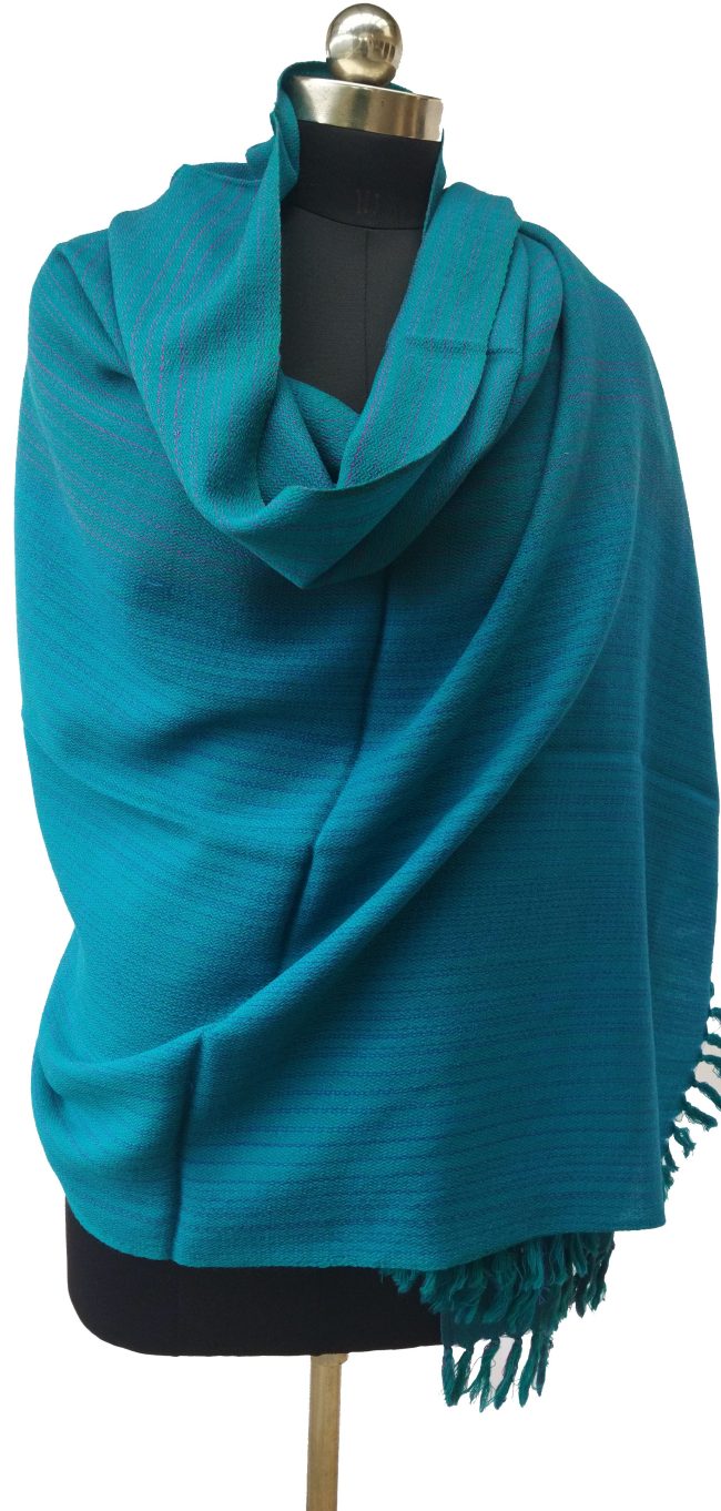 Pure woollen handwoven shawl in rich teal.