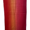 Handwoven merino wool stole in gradation in shades of scarlet, pomegranate and ruby red with a hint of citrus yellow