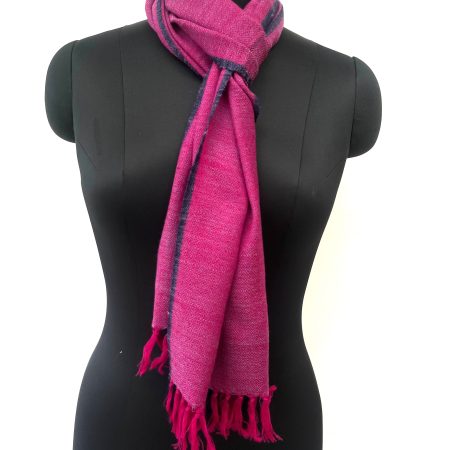 Merino wool scarf in magenta with a thin navy blue selvedge
